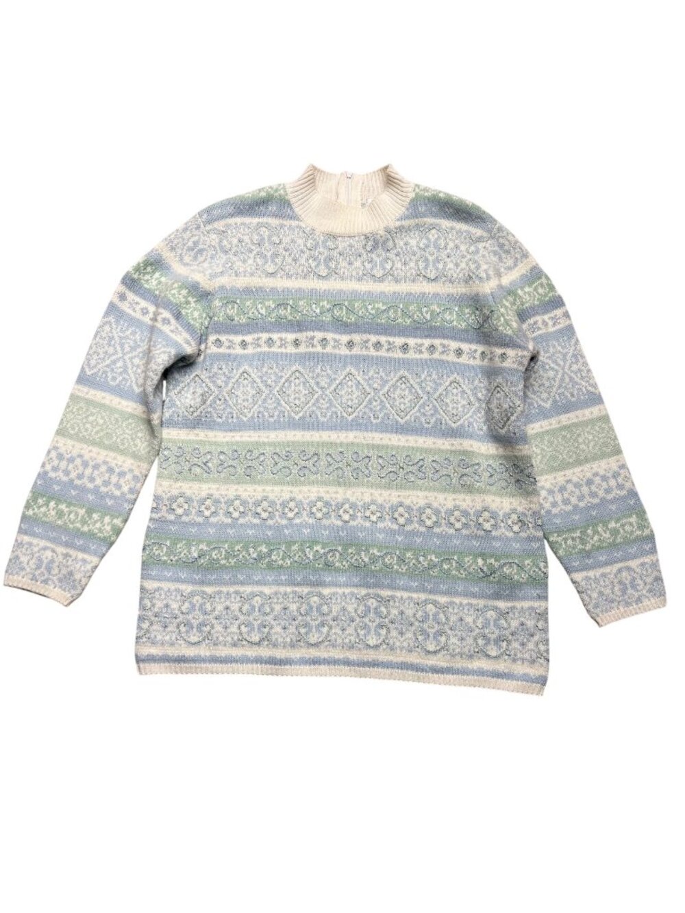 Vintage Koret Mock Neck Sweater Pastel Nordic Fair Isle Pattern Pastel Medium
